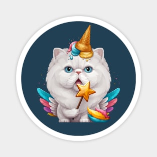 White Persian Cat Ice Cream Unicorn Magnet